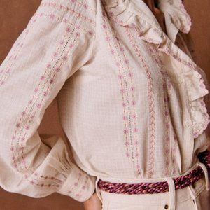 Sezane Chloe blouse ecru pink sz 32-4-0